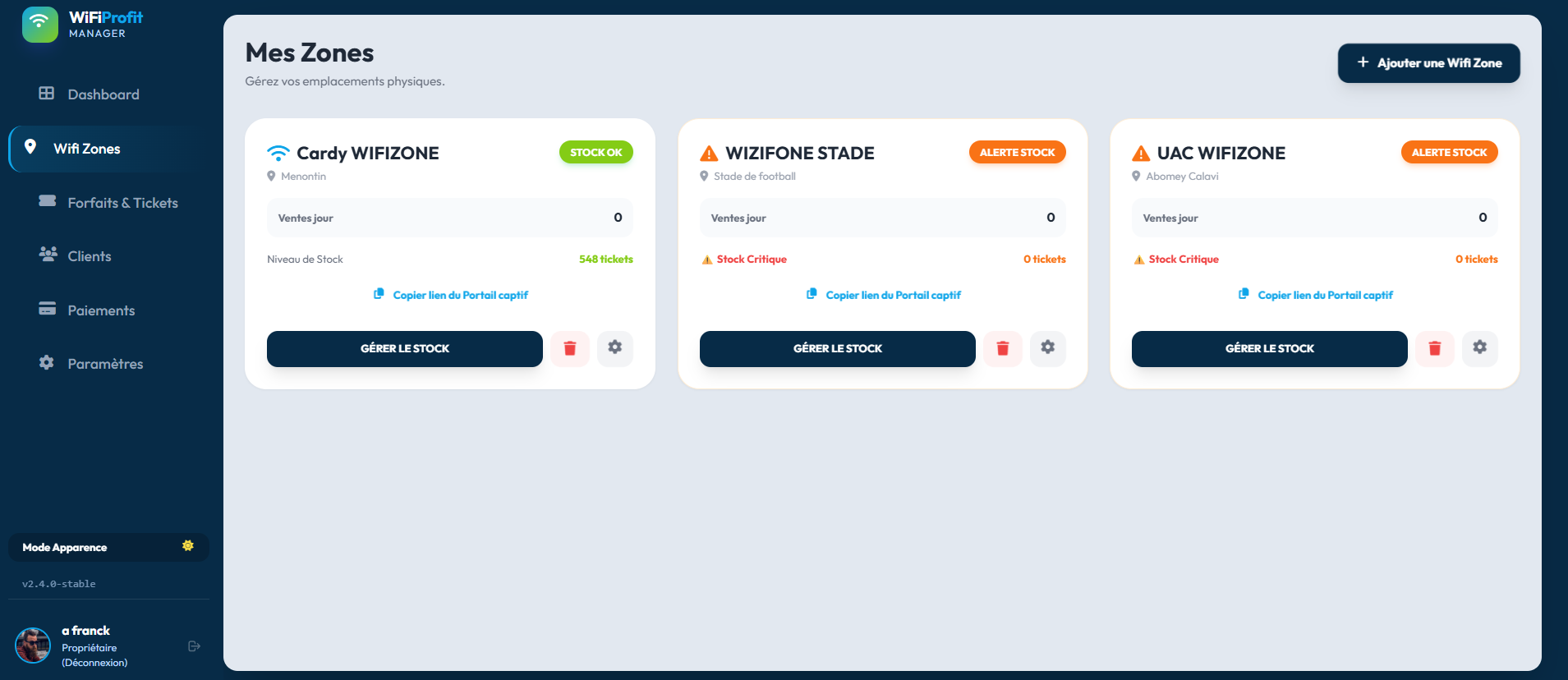 Gestion de WiFi Zone